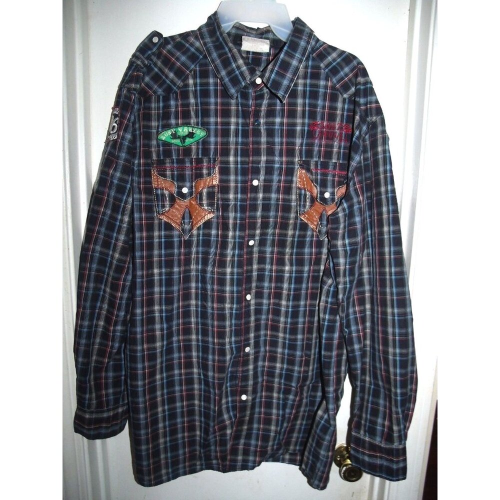 Imperious Delf Trading Lost Souls Marauders Patches Distressed Plaid‎ Shirt 3X